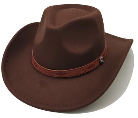 Cowboyhut Damen Herren Westernhut Fedora Hut Breiter Krempe mit Lederband