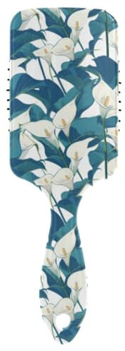 Brosse douce rétro avec fleurs de lys calla blanc et vert pour cheveux mouillés. Massage du cuir chevelu pour cheveux épais avec poignée ergonomique cepillo anti-frisottis para cabello