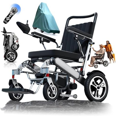 Elektrorollstuhl faltbar leicht 25-55 km Reichweite, 500 W motor, All-Terrain Rollstuhl elektrisch Tragfähigkeit 150 kg, klappbarer elektrischer Rollstuhl für Senioren & Erwachsene (12A)