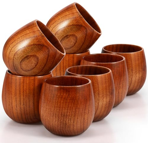 Lot de 8 verres à whisky en bois de 240 ml pour le goût du whisky, du vin, des grands gobelets pour boissons froides et chaudes, amateurs de boissons, pour dégustation de vin, fêtes de famille, fêtes
