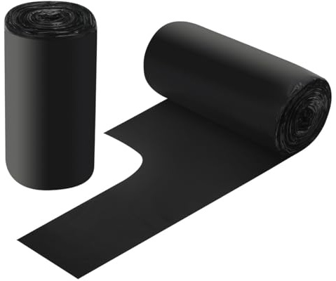 2 rollos de pequeñas bolsas de basura - 60 piezas de resistentes bolsas de residuos de 12-15 litros para el hogar, oficina, cocina, baño y habitación infantil (Negro)