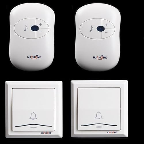 SLDAGe Timbre Inalámbricos 2 Pulsadores 2 Receptores, Timbre IP68 Inalámbrico Impermeable Puerta, 4 Volumen Ajustable, 36 Melodías, Timbre con 300 Metros, Jardín, Oficina, Blanco