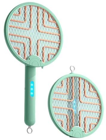Mateju Elektrische Fliegenklatsche USB C, Faltbar Elektrische Fliegenklatsche Extra Stark Aufladbar USB Fliegenfänger Insektenfalle, für Indoor Küche Gärten (Grün)
