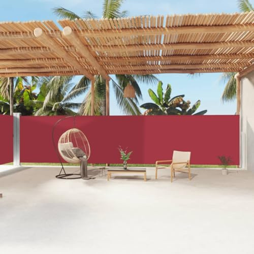 Store Latéral Extensible, Brise-Vue Rétractable en Polyester Résistant UV, Fonction Enroulement Automatique, Paravent Extérieur pour Jardin/Terrasse/Balcon, Rouge, 180 x 1200 cm
