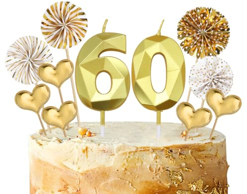Geburtstagskerzen Zahlen 60 Gold,3D Kerzen Geburtstag für Tortendeko und Kuchendeko,Deko 60 Geburtstags Mann Frau,Geburtstag Kerzen Deko für Geburtstagsfeier,Hochzeiten