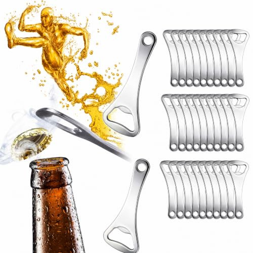 WEFHEF 30PCS Abrebotellas de Acero Inoxidable, Abridor de Botellas con Orificio para Colgar, Descapsulador Plano Botella de 9 x 3,5 cm, Abridor de Botellas de Cerveza para Restaurante, Bar y Picnic