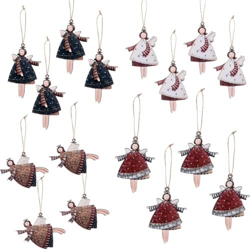 Sugfews 28 STK Weihnachts Kleine Engel Anhänger, Metall Engel Anhänger, Christmas Deco, Weihnachtsanhänger, Holz Schutzengel, Fensterschmuck Christbaumschmuck Deco
