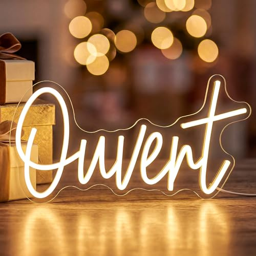 Astuddy Enseignes lumineuses Ouvert, enseigne au néon à LED ouverte blanc chaud pour la murale, lumière au néon ouvert USB pour magasin, café, bar, salon, boutique, hôtel, vitrine de supermarché