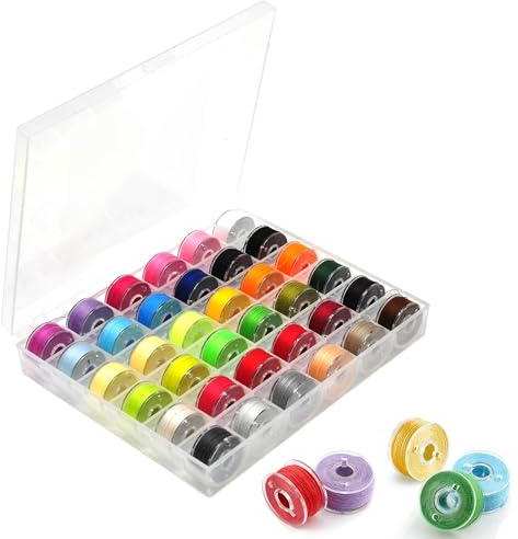 Bitone 36 Pack Pre-Wound Sewing Machine Bobbins Assorted Colours with Bobbin Case | Universal Sewing Thread Accessories for Brother, Janome, Kenmore, Babylock, Elna & Singer