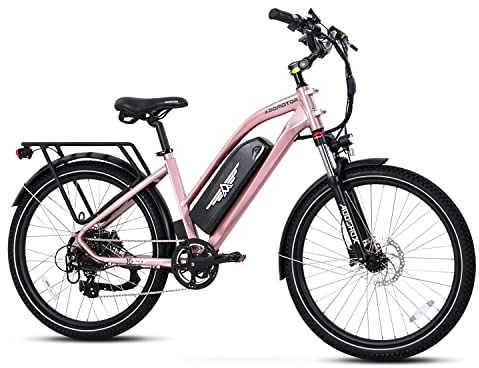ADDMOTOR CITYPRO E-43 Adult Electric Bike, 95Miles Step-Thru Commuter Ebike, 48V 20Ah UL Battery 500W Motor, 26x2.3 Fat Tire Electric Bicycle, Rose Pink