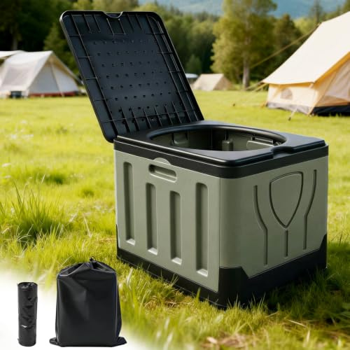 Verdego Campingtoilette Faltbar, Camping Toiletten | mit Deckel, Tragetasche und Müllsäcke, Tragkraft bis zu 100 kg, Mobile Toilette für Outdoor Camping, Reisen, Autofahrten