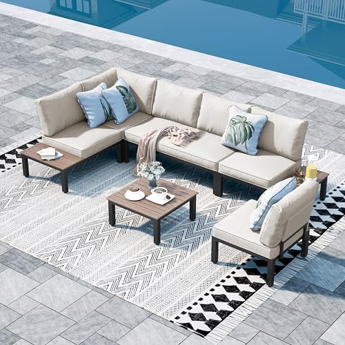 MFSTUDIO Gartenmöbel Set, Lounge Möbel Outdoor, Terassenmöbel mit Couchtisch und Abnehmbarem Kissen, Outdoor Sitzgruppe Set mit Einzelner Stuhl, Doppelstuhl, Beistelltisch, Tisch, frei kombinierbar