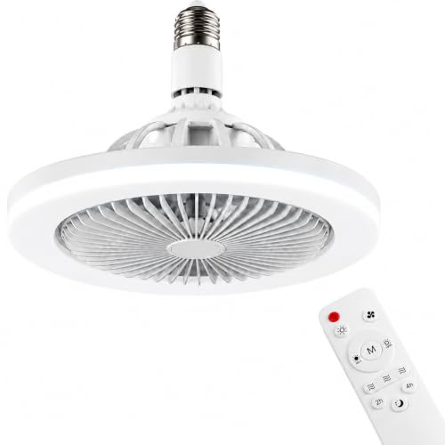 Ventilatore da Soffitto con Luce LED E27 e Telecomando, Ventilatore Lampadario con 3 Velocità e 3 Colori di Luce, Ventilatore da Soffitto Silenzioso con Attacco E27 Universale per Camera, Cucina