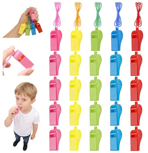 KAHZOR 30 Stück Trillerpfeife Kinder – Bunte Plastik Pfeifen mit Umhängeband, Schiedsrichter Pfeife für Schulsport, Fußball, Hundetraining & Sportunterricht, Trillerpfeife Sportunterricht, Whistle