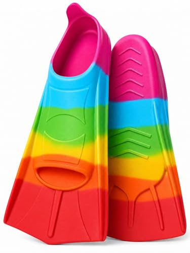 Pinne da nuoto per bambini, 100% silicone, pinne corte, da allenamento, per adulti e bambini, nuoto in acque libere, snorkeling per principianti (pinne B, S (33-35))