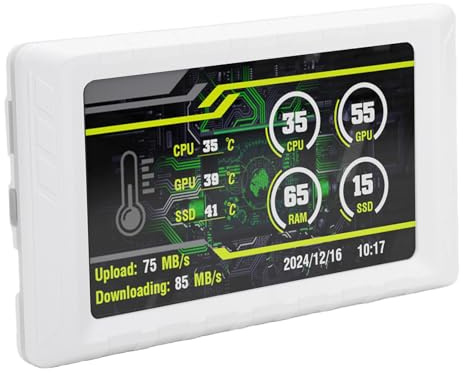 Bewinner Pantalla de Computadora Secundaria de 5 | Monitor CPU/GPU con Temas Dinámicos, Diseño Personalizado y Conectividad USB-C para 10/11 (White)