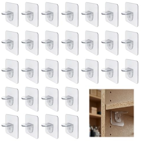 30 Pack Self Adhesive Shelf Brackets – Adhesive Shelf Bracket for Cabinet Closet, Suitable for Various Cabinets, Walls, and Furniture
