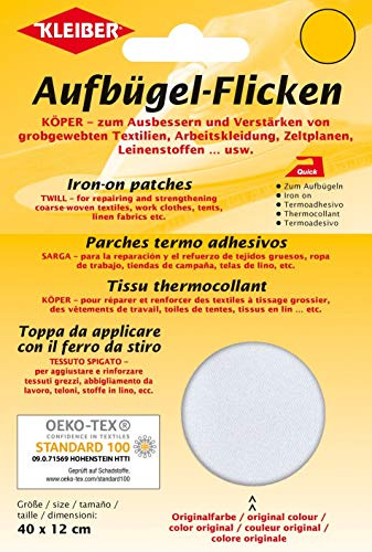 Kleiber + Co.GmbH Köper-Bügelflicken, Weiß, ca. 40 cm x 12 cm