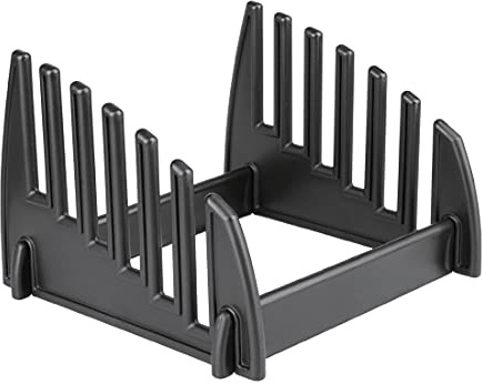 Hygiplas Dishwasher Safe Chopping Board Rack with Six 14mm Slots, Black | Strong, durable plastic construction optimizes commercial kitchen space and keeps essential food prep areas highly organized.