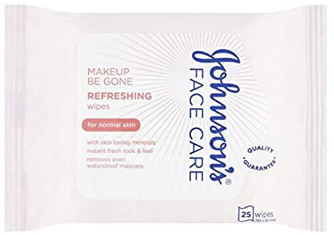 Johnson’s Make-Up Be Gone 5-in-1 Refreshing Cleansing Wipe Gently Remove up to 99% of Makeup, Including Waterproof Mascara, Pack of 25 Wipes