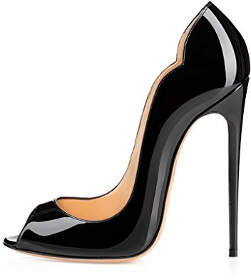 Elashe - Damenschuhe - Bequeme High Heels 12cm - Peeptoe Stiletto Schwarz EU39