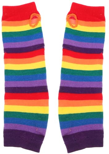 Tinksky Regenbogen-Streifen Arm-Wärmer Bunte Fingerlose Handschuhe Hülse für Frauen Mädchen Karneval Party Stützen