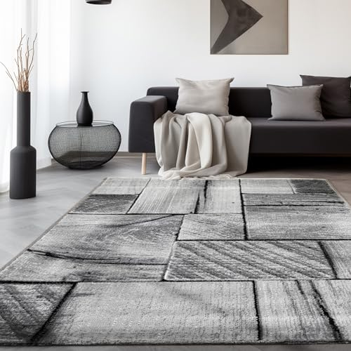 SIMPEX Teppich Läufer 80x150 cm Schwarz Modern Holz Optik Design Kurzflor für Wohnzimmer Schlafzimmer Esszimmer Küche Flur Jugendzimmer Waschbar Pflegeleicht Extra Weich
