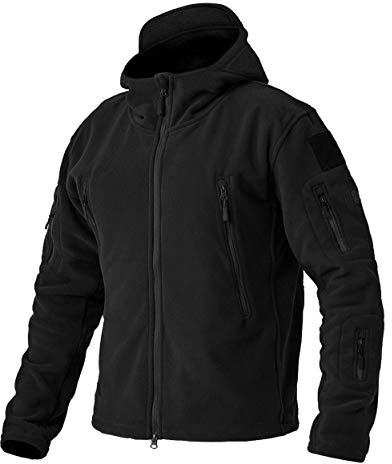 EKLENTSON Herren Fleecejacke Winddichte Jacke Outdoor Trekking Winter mit Reißerschluss und Kapuze, (Schwarz, XXL)