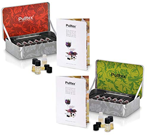Pulltex - Juego de 24 aromas del vino - n° 12 aromas del vino tinto y 12 aromas de los vinos blancos champán - en paquetes originales Metal Box