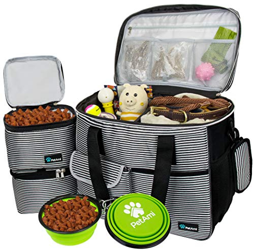 PetAmi Hunde-Reisetasche, von Fluggesellschaften zugelassener Tragetasche, Organizer mit Multifunktionstaschen, Lebensmittelbehälter und faltbarem Napf, schwarz, groß