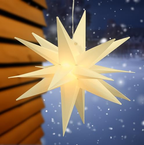 Adventsstern zum Hängen für Außen mit 40 LED - 60 cm - Weihnachtsstern warm weiß beleuchtet mit Timer - Advent Weihnachten Deko Outdoor Beleuchtung Batterie betrieben