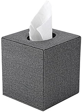 BTSKY Linen Cube Tissue Box Cover, Grey