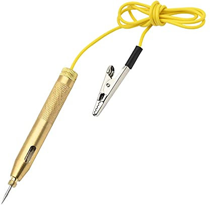 Stromprüfer mit Krokodilklemme, 6V - 12V Spannungsprüfer Kfz Prüflampe Langsonden Teststift mit Anzeigelampe für Niederspannungssysteme (Gelb)