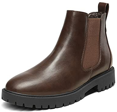 DREAM PAIRS Women's Waterproof Chelsea Boots,Brown/Pu,6.5