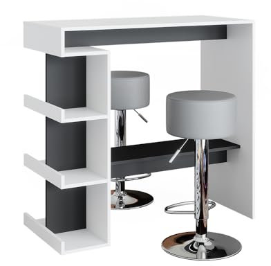 Vicco Bartisch-Set Dana, Bartresen und Hocker, Weiß/Anthrazit, 108 x 50 cm mit 2 Barhockern