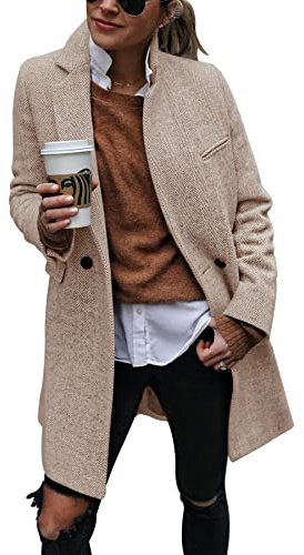 Ebifin Women's Notch Lapel Double Breasted Trench Coat Peacoat Winter Casual Long Blazer Jacket Overcoat