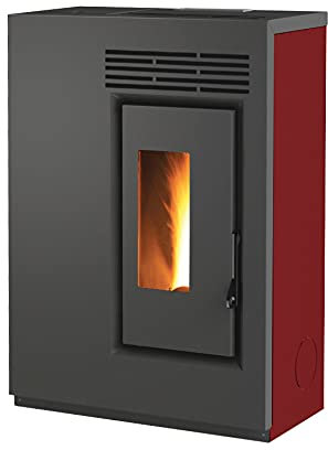 Generico Pelletofen BIO GE60 mit 5,5 kW Leistung, 25 cm Tiefe, Wandmontage, Rot