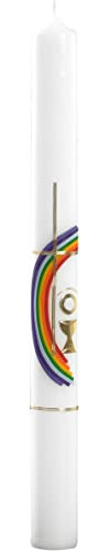 Wiedemann Kerzen Kommunionskerze Regenbogen und Kelch 400 x Ø 35 mm mit individueller Namensverzierung aus Wachsbuchstaben