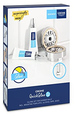 GROHE QuickGlue S2 Set with 2 Glues, 2 Mounting Templates, 2 Discs and 1 Alcohol Wipe for GROHE QuickFix Shower Rails (Except Vitalio SmartActive), Curing Time 24 Hours, 41245000