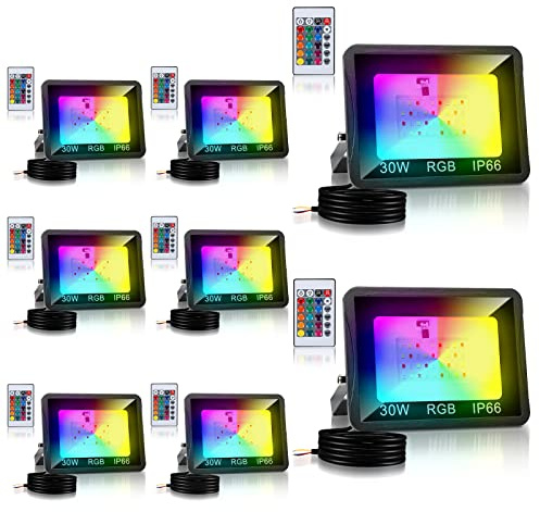 Herrselsam RGB LED Strahler 30W mit Fernbedienung, RGB LED Fluter Dimmbar mit 16 Farben 4 Modi, IP66 Wasserdicht, RGB fluter Outdoor für Party, Garten, Stimmungslicht (8 Stück)