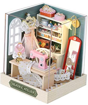 Colcolo Puppenhaus-Miniatur-DIY-Kits, Holzpuppenhaus-Modell mit Lichtern, Heimdekoration, Mini-handgefertigtes Hausmodell, Puzzles für Geburtstagsgeschenke, Glücksstudio