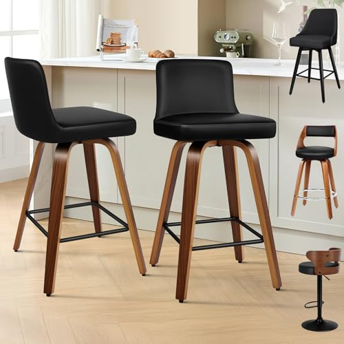 ALFORDSON Bar Stools Set of 2, Thick Padded Barstools, Kitchen Chairs with Backrest and Footrest, for Breakfast Dining Room Countertop, 150KG Loads, PU Leather, Black