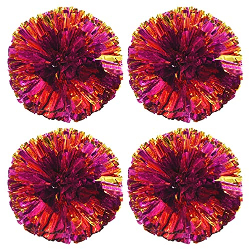 PATIKIL Cheerleader Pompons 4 Pack PET Cheer Pom mit Fingerlöchern für Sport Spiel Mannschaft Geist Spaß Tanz Bühne Veranstaltungen Rose Rot Golden