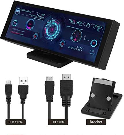 Monitor de Temperatura de Computadora de 7, 9, Pantalla de Panel de Sensor de PC, Monitor de Datos CPU de PC, Pantalla IPS All Sight 1280X400 60 Hz, Ajuste Brillo Continuo, Alimentación USB