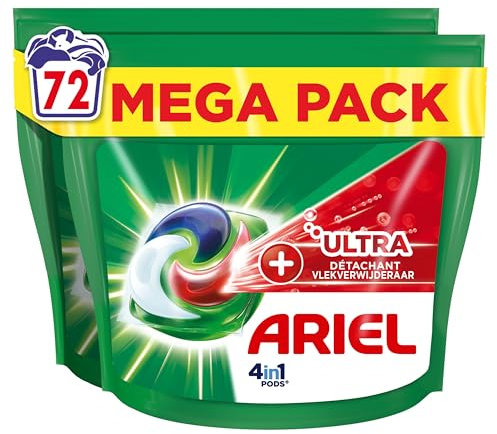 Ariel 4in1 PODS, Lessive Liquide En Capsules 72 Lavages, Technologie Ultra Détachant, Élimine Les Taches Incrustées À Basse Température, Même Après 7 Jours, Fabriqué En France