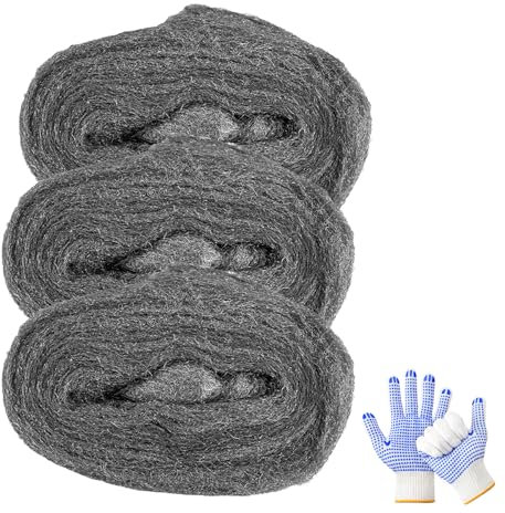 3-Pack Steel Wool Kit with Gloves, Steel Wool Mice for preventing mice, pests, Wire Wool also be used for Wood, polishing, sealing gaps, and cleaning on metal surfaces