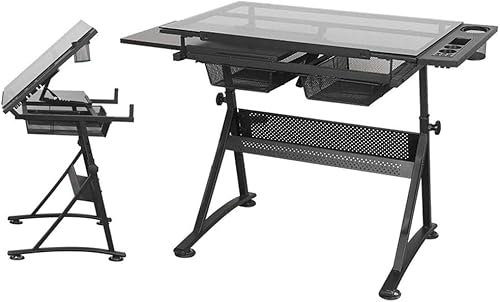 MaGiLL Höhenverstellbarer Zeichentisch, neigbarer Basteltisch mit Stauraum, großer Kunstschreibtisch, für Home-Office-Zeichentisch