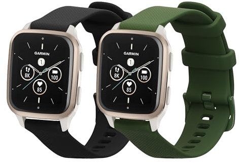 kwmobile Straps Compatible with Garmin Venu Sq 2 Music/Sq 2 / Vivoactive 6 / Vivoactive 5 Straps - 2x Replacement Silicone Watch Bands - Smartwatch or Fitness Tracker - Black/Dark Green