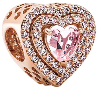 Rimgoris 925 Sterling Silver Charm for Women Bracelets Necklace Rose Gold Heart Gem Dangle Charm Gift