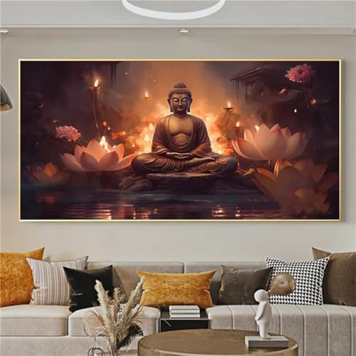 WEEPEF Diamond Painting Erwachsene GroB XXL 70x35cm, DIY 5D Diamant Painting Bilder Zen-Lotus Diamond Art Painting Full Diamond Painting Kinder Set Diamant Malerei Stickerei Home Wand Dekor W-12548